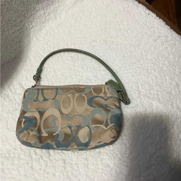Vintage Coach Legacy Signature Jacquard Turn lock Wristlet Y2K Green Blue - Picture 8 of 8